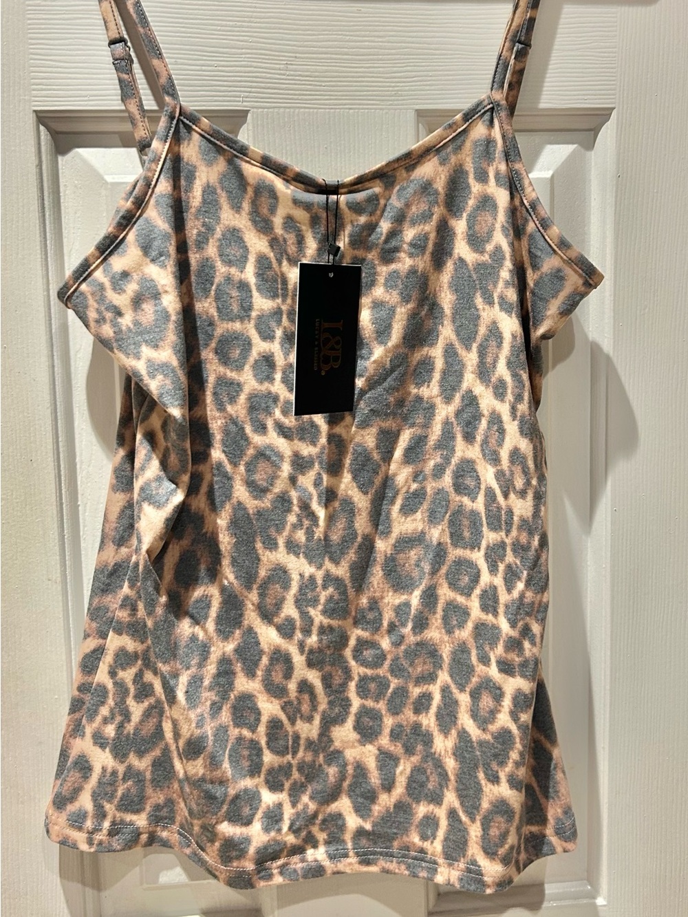 Lucky & Blessed Beige and Gray Leopard Print Spaghetti Strap Cami